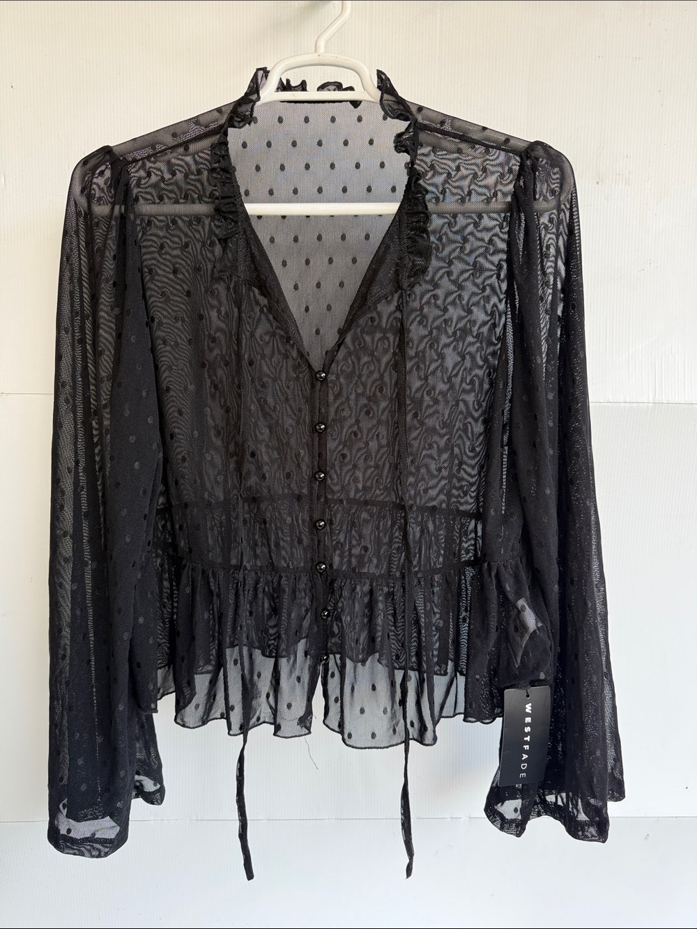 NEW WESTFADE POLKA DOT LACE TOP SIZE L BLACK LINGERIE LAYER WEST FADE